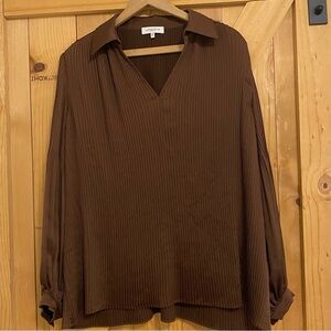 Lafayette 148 Brown Pleated Balloon Sleeve Blouse